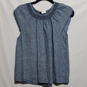 SANCTUARY Blue Smocked Cap Sleeve Women's S Top